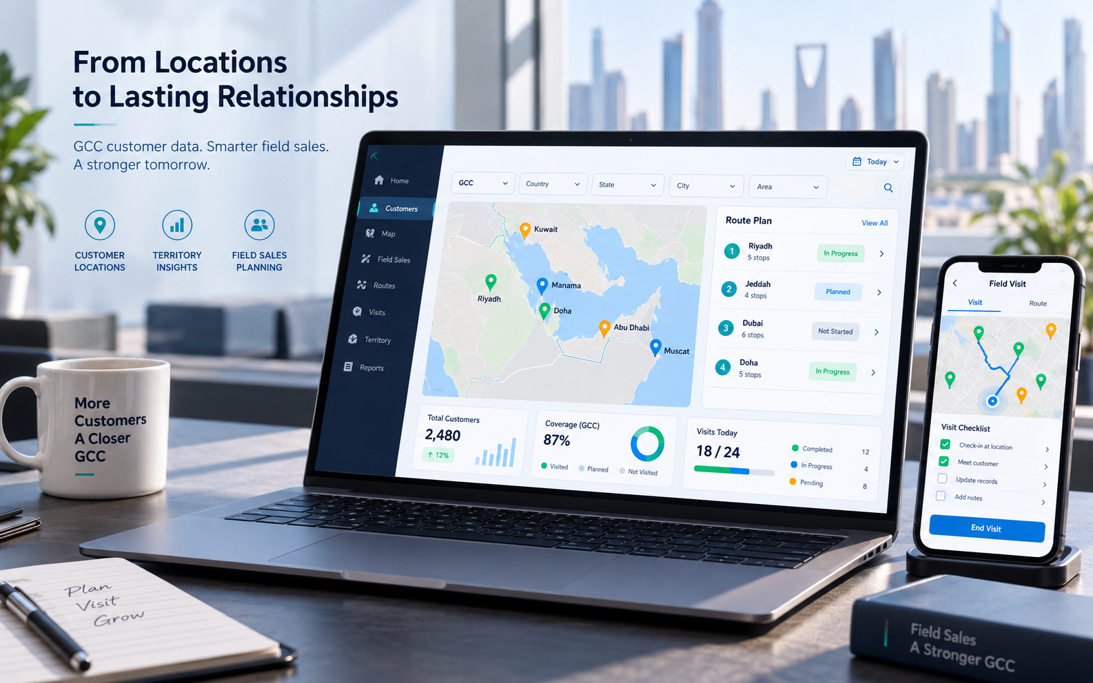 GCC customer location data for CRM and field sales workflows